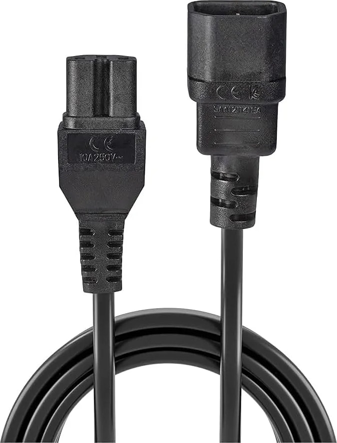 WiredCom® Heavy Duty Extension Cord, IEC 320 C14 to IEC 320 C15 Black Extension Cord, 15A 250V, 14AWG, Extension Power Cable, Heavy Duty AC Power Cord, UL Listed