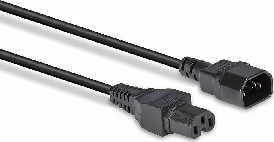 WiredCom® Heavy Duty Extension Cord, IEC 320 C14 to IEC 320 C15 Black Extension Cord, 15A 250V, 14AWG, Extension Power Cable, Heavy Duty AC Power Cord, UL Listed