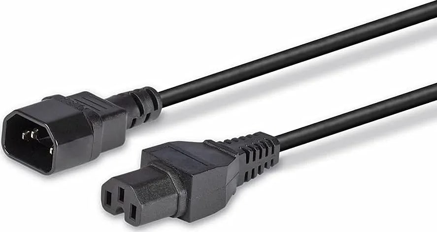 WiredCom® Heavy Duty Extension Cord, IEC 320 C14 to IEC 320 C15 Black Extension Cord, 15A 250V, 14AWG, Extension Power Cable, Heavy Duty AC Power Cord, UL Listed