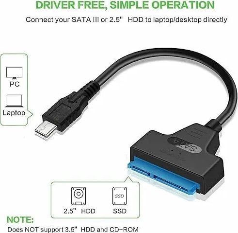 WiredCom® Type C to SATA Converter Adapter, Type C to SATA Cable Adapter for 2.5" Hard Disk Drive HDD SSD.(Black)