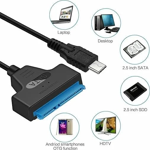 WiredCom® Type C to SATA Converter Adapter, Type C to SATA Cable Adapter for 2.5" Hard Disk Drive HDD SSD.(Black)