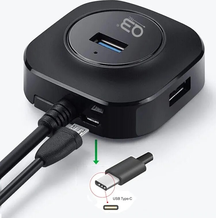 WiredCom® USB C Hub Ultra-Slim USB-C Superspeed Adapter with 4 USB 3.0 Ports USB Type C Hub for All Laptops and More USB Type C Devices
