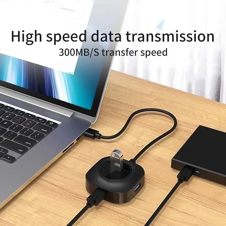 WiredCom® USB C Hub Ultra-Slim USB-C Superspeed Adapter with 4 USB 3.0 Ports USB Type C Hub for All Laptops and More USB Type C Devices