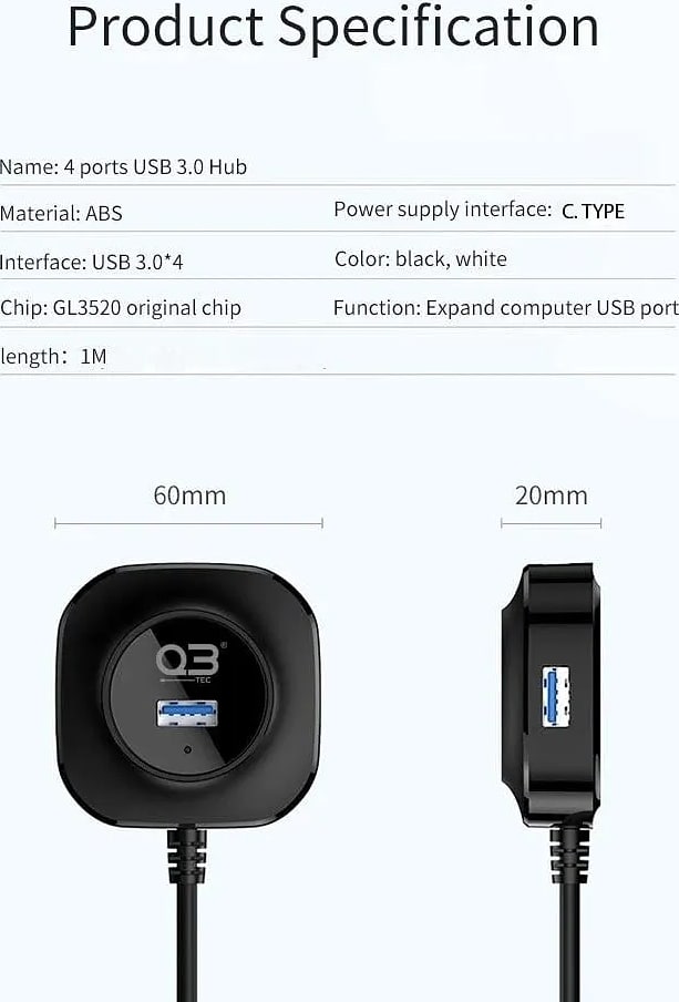 WiredCom® USB C Hub Ultra-Slim USB-C Superspeed Adapter with 4 USB 3.0 Ports USB Type C Hub for All Laptops and More USB Type C Devices