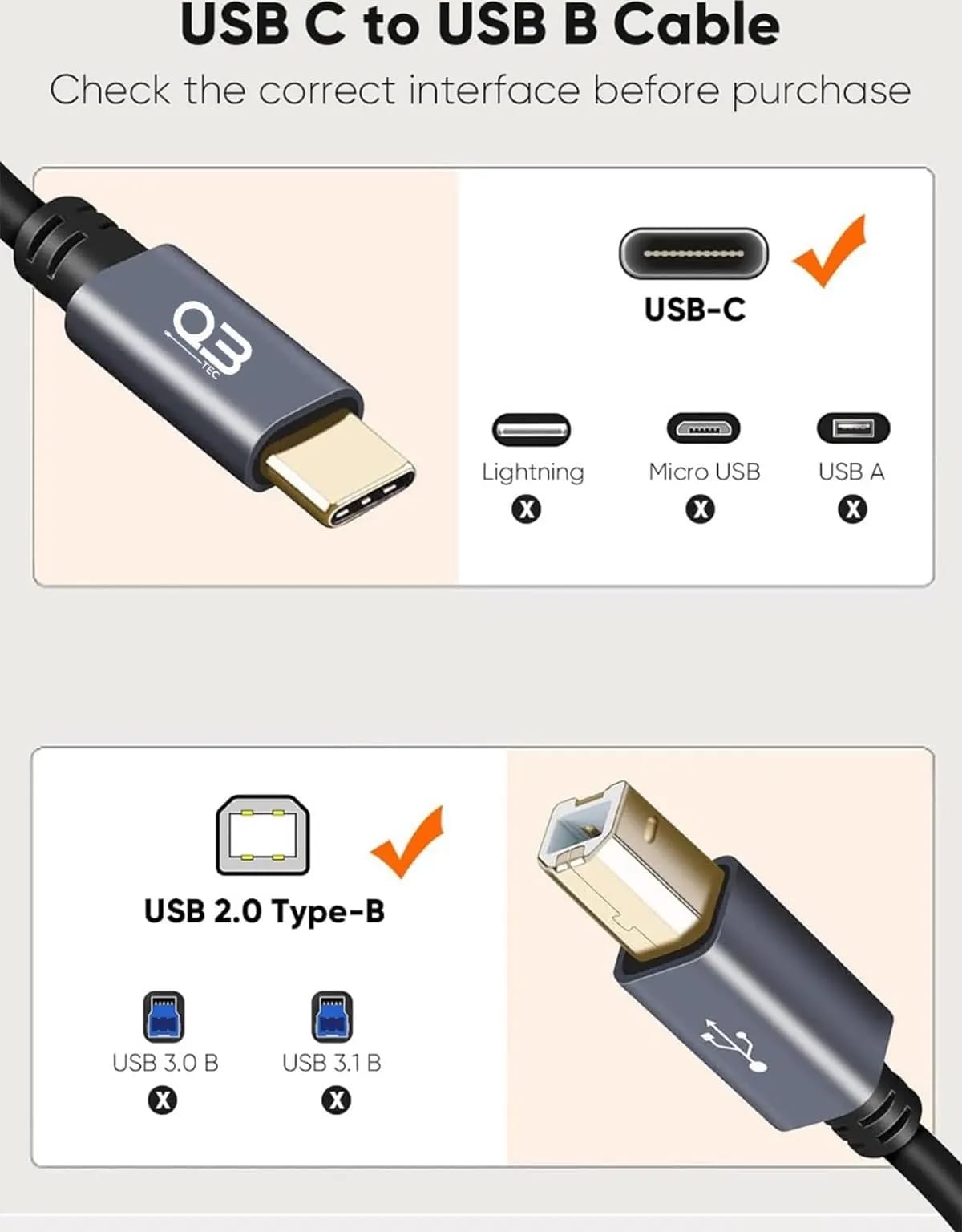 WiredCom® USB C Printer Cable 6.6 foot, USB C to Printer Cable USB C to B, Scanner Cable Printer Cable to USB C MIDI Cable for Yamaha Casio Digital Piano MIDI Controller DJ Controller, 2 Meter Black