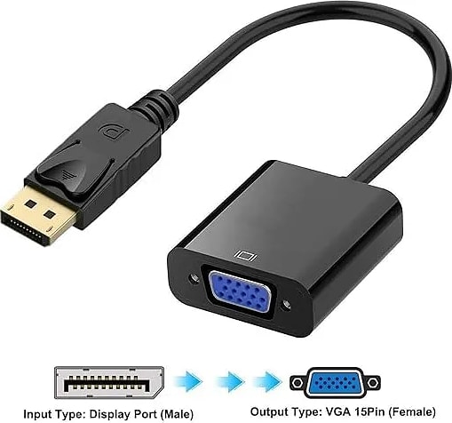 Display Port DP Male to VGA Female Cable Adapter Converter, Support only DP to VGA || Note - It is not Support HDMI,USB, to VGA, Not Support to Reverse - Black