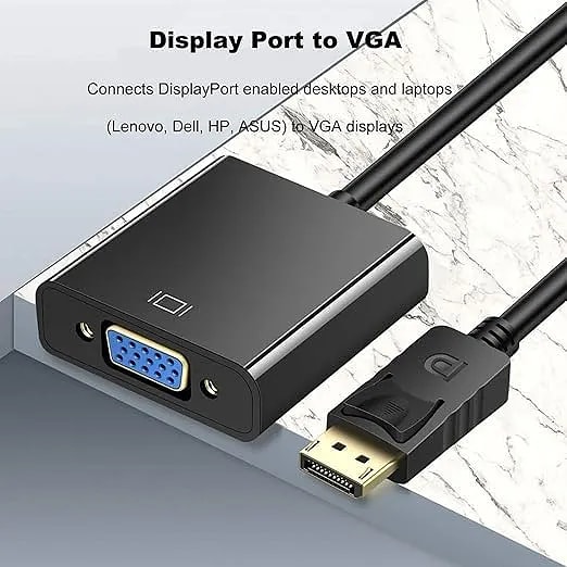 Display Port DP Male to VGA Female Cable Adapter Converter, Support only DP to VGA || Note - It is not Support HDMI,USB, to VGA, Not Support to Reverse - Black