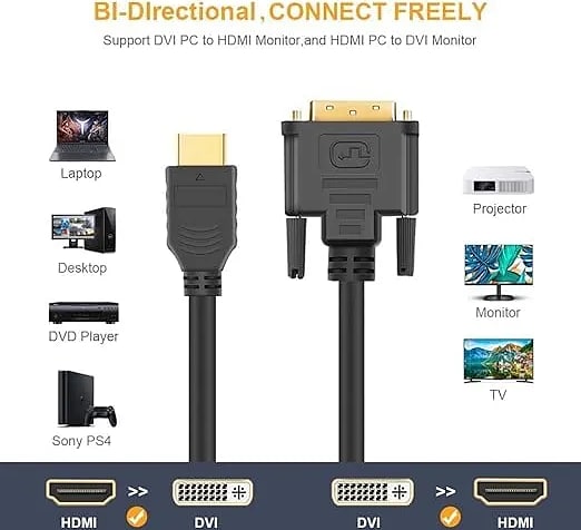 Gold Plated HDMI to DVI Cable, HDMI Male to DVI (24+1) Male Cable, Gold Plated HDTV to DVI Cable - 1.5 Meters