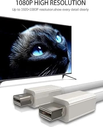 Mini DisplayPort Male to Mini Displayport DP Male Cable Adapter for MacBook, Macbook Air, Macbook Pro and Thunderbolt-Enabled Devices - Mini DP Male to Male Cable - 1.8M (White)