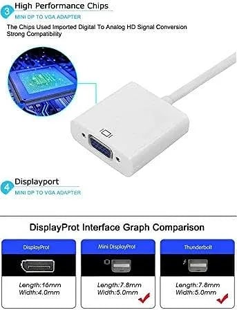 Mini DisplayPort Male to VGA Female Adapter for Laptop, HDTV, Monitor, or Projector (Thunderbolt Compatible)