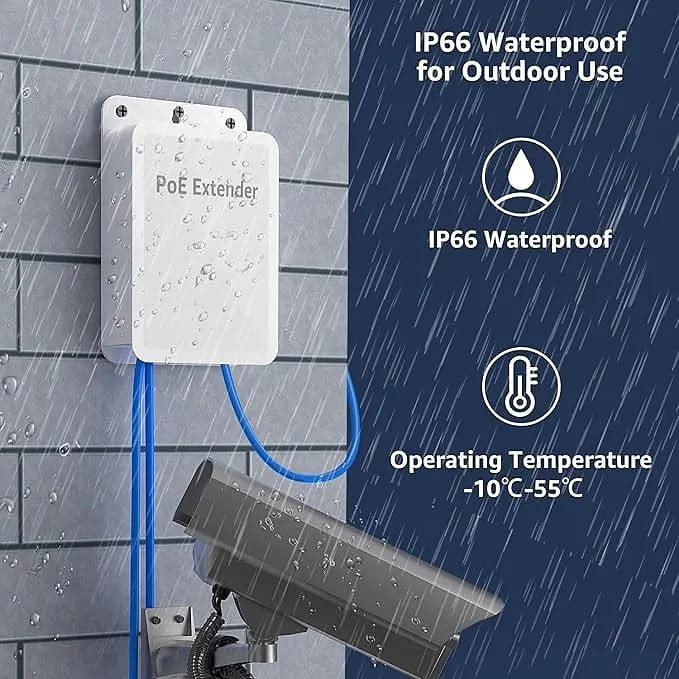 Outdoor Gigabit PoE Extender 1 in 3 Out, 802.3af/at 4 Port PoE Repeater IP66 Waterproof, Vlan, Extend Additional 100m(328ft) of Power and Data Transmission, Wall Mount Plug and Play