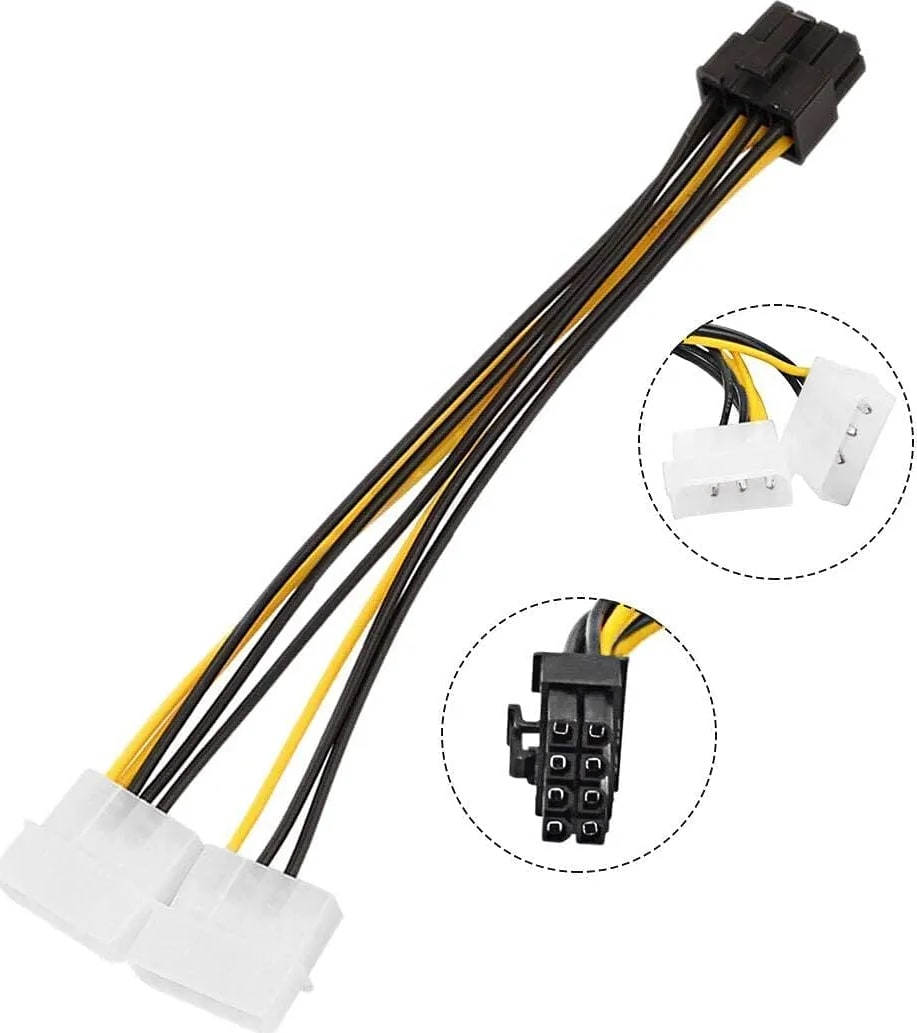 WiredCom 8 Pin PCI Express to Dual 4 Pin Molex LP4 Graphics Card Power Cable,2 x Molex 4 Pin to 8-Pin PCI Express Video Card Pci-e ATX PSU Power Converter Cable
