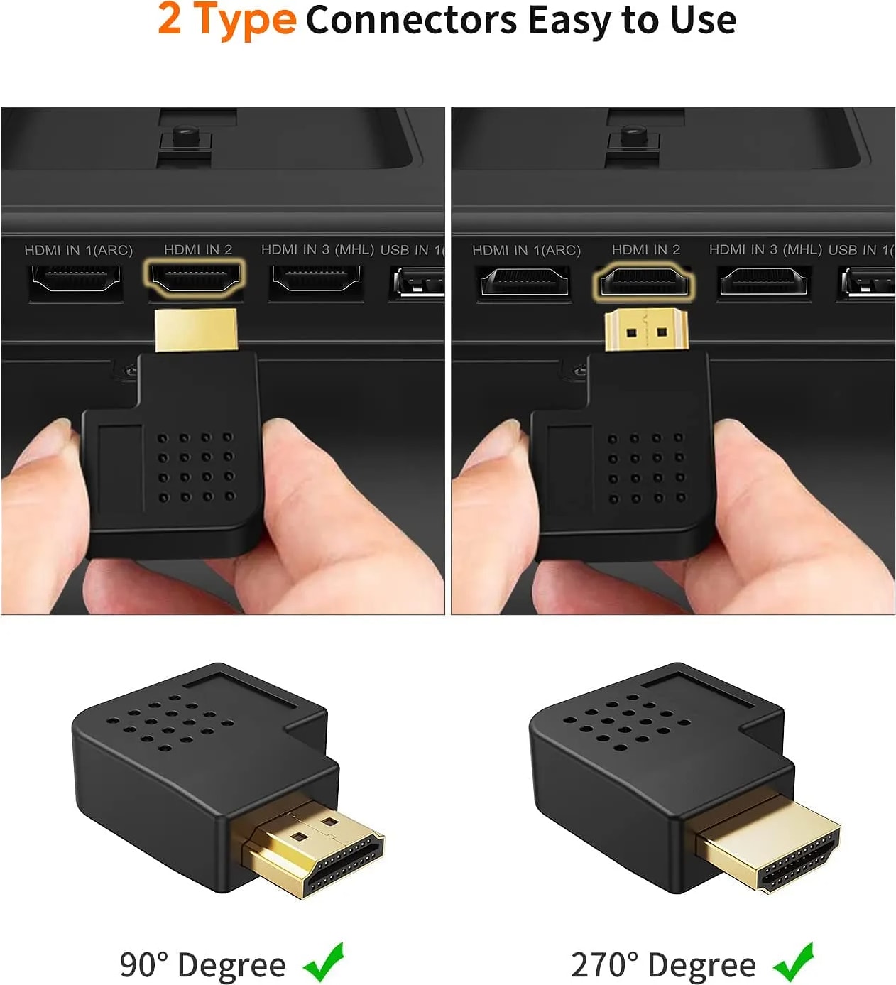 WiredCom HDMI Male to Female Adapter, 90 and 270 degree Right Angle HDMI to HDMI Converter, 4K 3D HDMI Extender compatible with Roku, PS3, PS4, Fire Stick,Chromecast, Nintendo Switch,HDTV, Laptop,Xbox