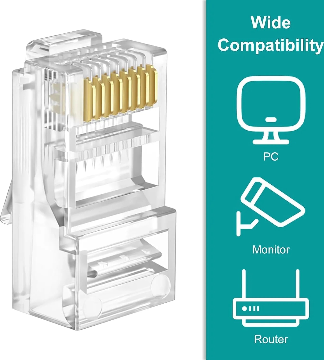 WiredCom Passthrough RJ45 Connector | Strain Relief Boot Cover | 50 Pcs RJ45 Cat6 Pass-Through Connector RJ45 Ends, 50 Pcs Strain Relief Boot Cover Cap,Combo Kit For Network LAN Cables (Combo 100)