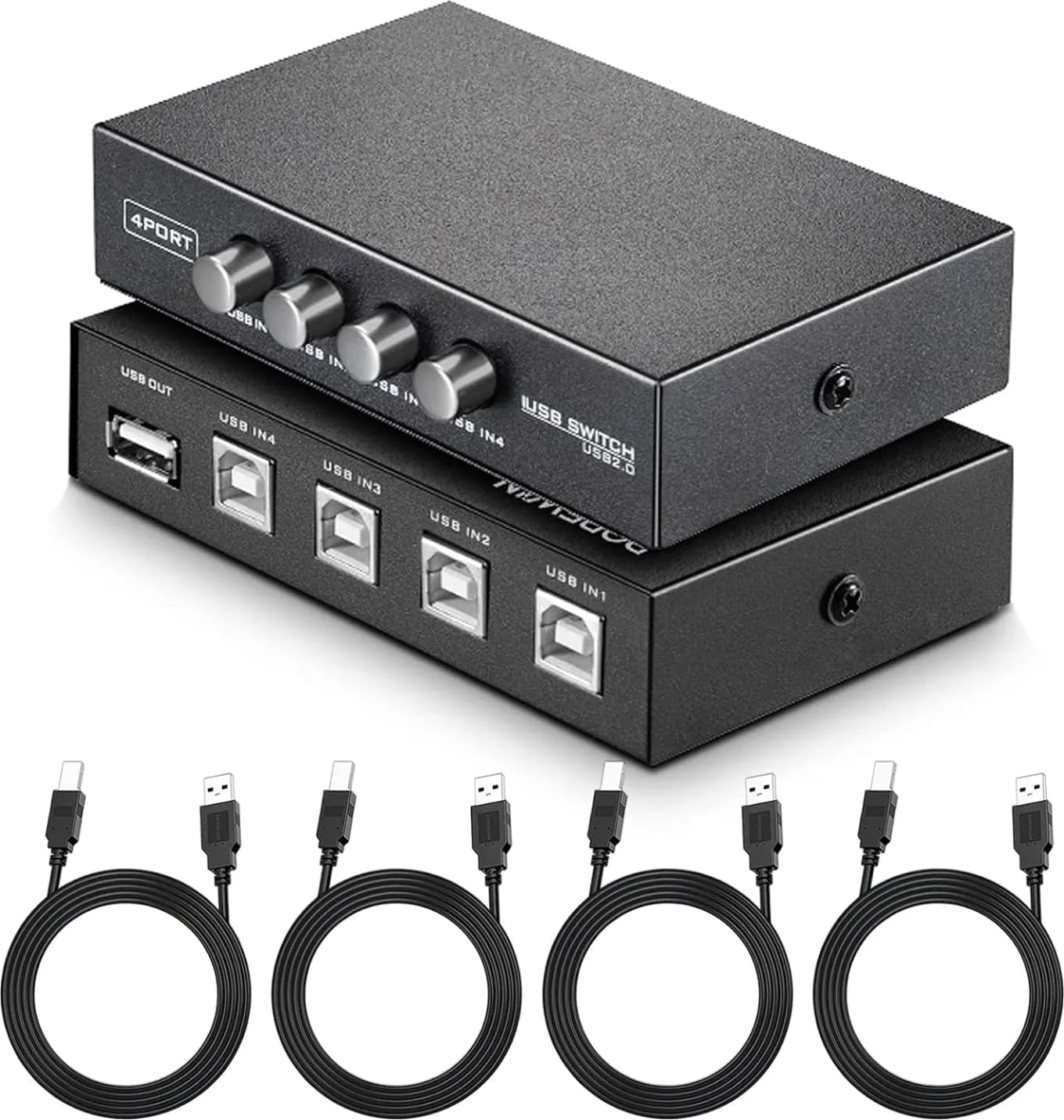 WiredCom Printer Sharing USB Switch 4 Ports | USB 2.0 Switch Selector Box | printer sharing usb switch, with 4 Pcs usb printer cable 1.5 meter, 4 Port, USB Device, PC, Computer, Printer, Scanner