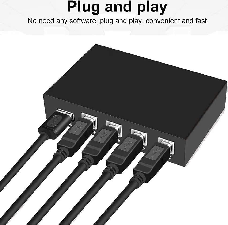 WiredCom Printer Sharing USB Switch 4 Ports | USB 2.0 Switch Selector Box | printer sharing usb switch, with 4 Pcs usb printer cable 1.5 meter, 4 Port, USB Device, PC, Computer, Printer, Scanner