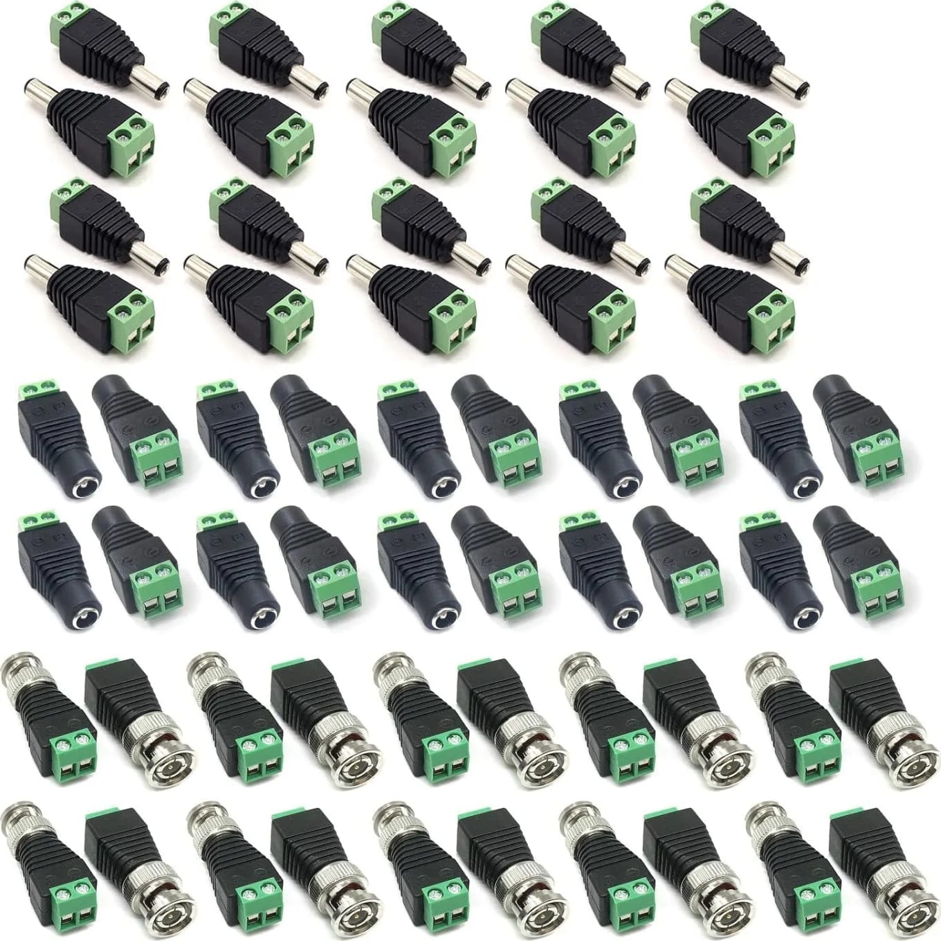 WiredCom® 20Pc Male and 20Pc Female 2.1x5.5mm DC Power Cable Jack Adapter Connector Plug Led Strip CCTV Camera Use 12V+20Pc Coaxial Camera Vedio BNC Male Connector for Coax CAT5 to CCTV(60 Pc)