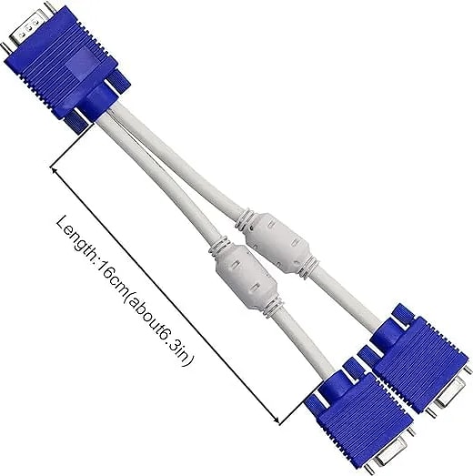 WiredCom® VGA Y Splitter Cable For Projector, Monitor, Pc, Laptop, Television, Personal Computer Vga Y Splitter Cable 1 Male Vga To 2 Female, Blue