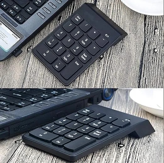Wireless Numeric Keypad, 2.4Ghz 18Keys USB Silent Number Pad, Portable Keyboard for Laptop Desktop PC Computer Tablet (Black, Wireless)