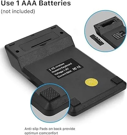 Wireless Numeric Keypad, 2.4Ghz 18Keys USB Silent Number Pad, Portable Keyboard for Laptop Desktop PC Computer Tablet (Black, Wireless)