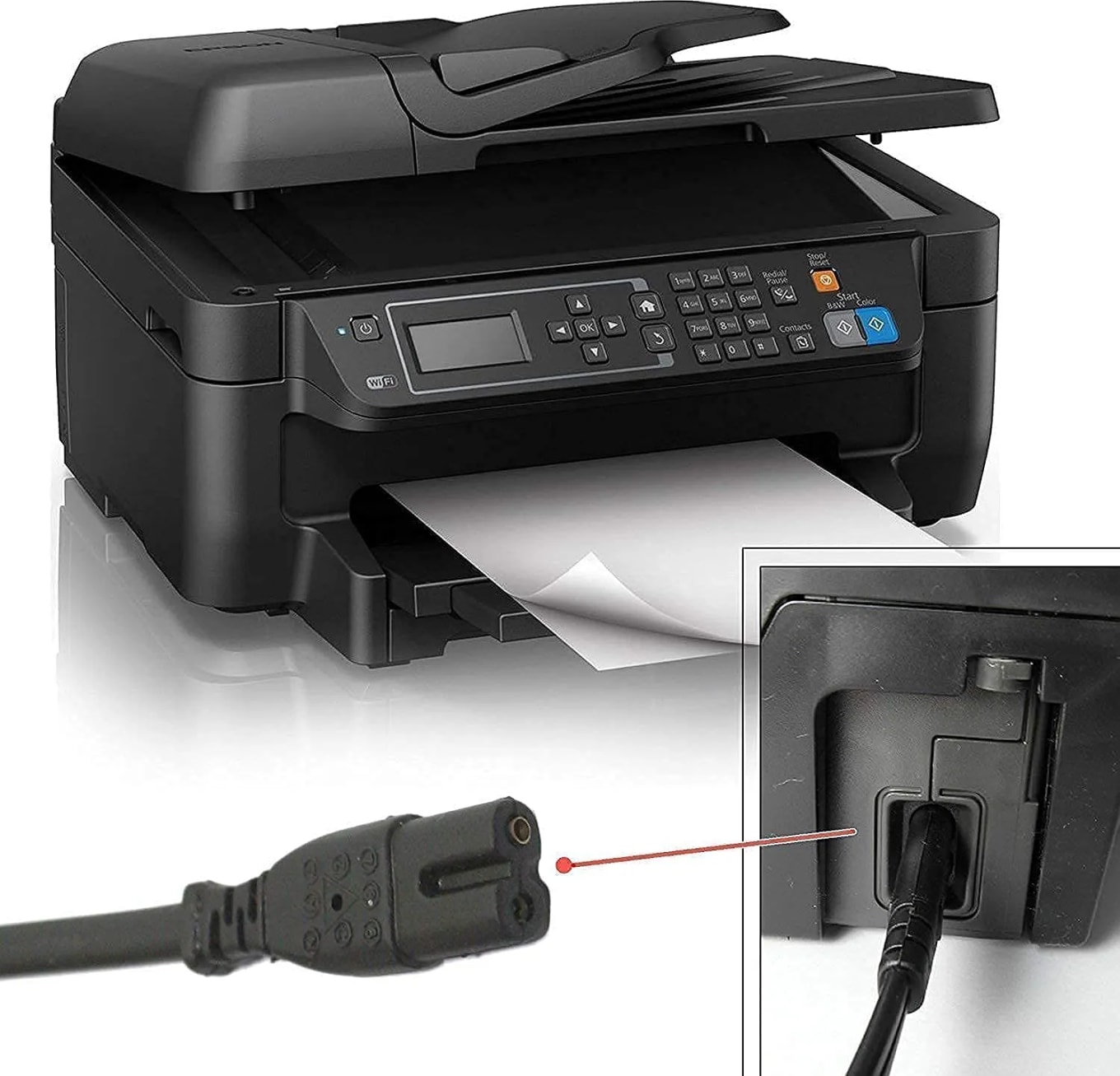 WiredCom® 2 Pin Universal AC Power Cable Cord for Camera Printer Power Adapter Charger - Black