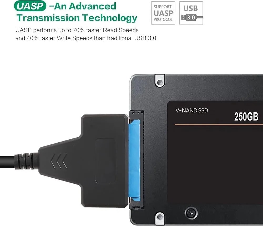 WiredCom® Type-C USB 2 in 1 Type C and USB SATA 3 Cable Sata to USB 3.0 Adapter UP to 6 Gbps Support 2.5 Inch External SSD HDD Hard Drive 22 Pin Sata III A25 2.0