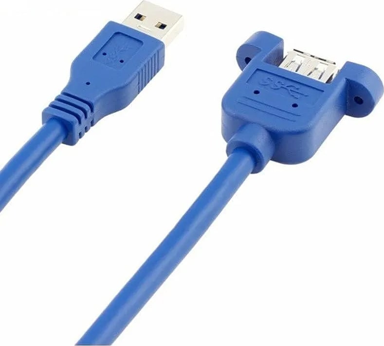WiredCom® USB 3.0 Male to Female Extension Cable with Panel Mount Screw hole lock connector adapter cord-Blue