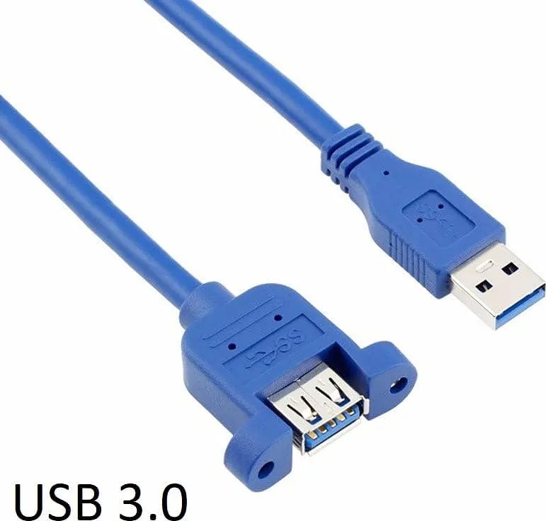 WiredCom® USB 3.0 Male to Female Extension Cable with Panel Mount Screw hole lock connector adapter cord-Blue