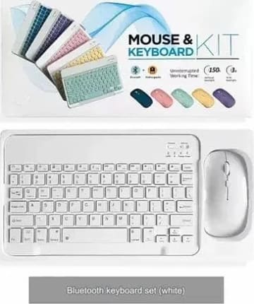 WiredCom® Universal Wireless Bluetooth Keyboard and Mouse Combo – Slim Rechargeable Multi-Device Keyboard with Silent Optical Mouse for PC (White)
