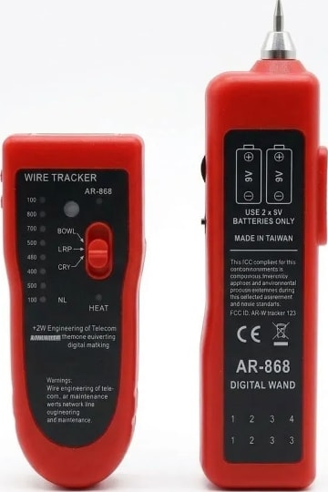 WiredCom® Wire Tracker AR-868 RJ45 RJ11 Cable Tester and Network Line Finder Kit for Telecom and Networking Maintenance - Includes Battery and Carrying Pouch (Red)