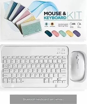 WiredCom® Universal Wireless Bluetooth Keyboard and Mouse Combo – Slim Rechargeable Multi-Device Keyboard with Silent Optical Mouse for PC (White)