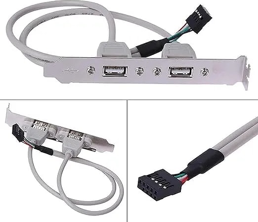 WiredCom® Port USB 2.0 Cable Adapter Converter Motherboard Rear Panel Extension Bracket to 9 Pin Motherboard Header Expansion Card (Silver&Grey)
