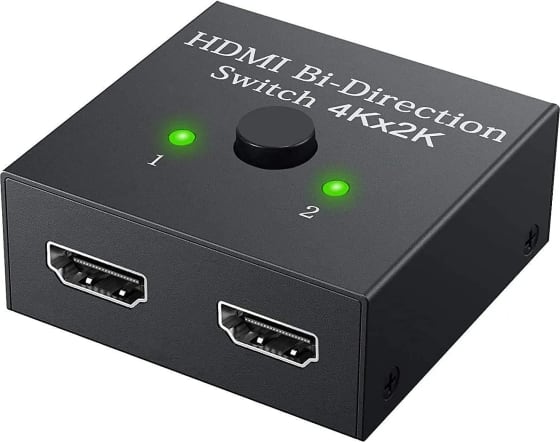 WiredCom Bi-Directional 2 Port HDMI Adapter Switch Splitter Manual 2 in 1 Output or 1 in 2 Output 1080P 2K 4K HD Converter, Black