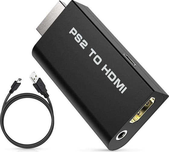 WiredCom PS2 to HDMI Converter Adapter, PS2 to HDMI Video Converter with 3.5mm Audio Output, Cable for HDTV HDMI Monitor AV to HDMI Signal Transfer Adapter, Supports All Playstation 2 Display Modes