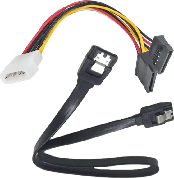 WiredCom® Cable Combo, 4 Pin Molex to 2X Sata Power Y PLUS SATA III Data Cable with Locking Latch, Compatible with HDD, SSD, DVD Writer, Hard Disk Drive (1+1)-Multicolor