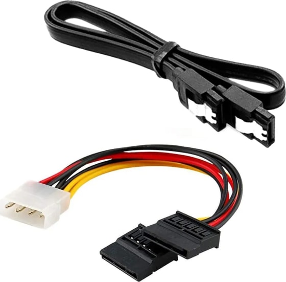 WiredCom (Pack of 1+1 Sata 3 Data Cable with Locking Latch + 4 Pin Molex to Dual SATA Power Y Cable Combo for Internal Hard Disk Drive, HDD, SSD & DVD Writer - BLACK