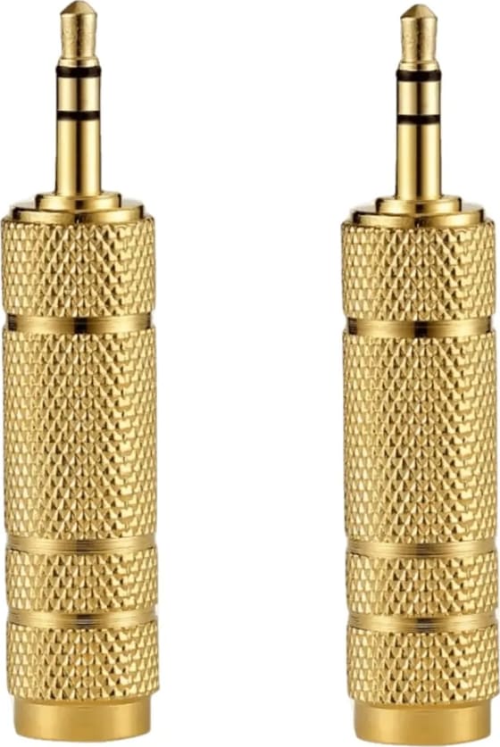 WiredCom® 2-Pack 3.5 mm Male to 6.5 mm Female Audio Stereo Jack Adapter Aux Converter Amplifier, Golden
