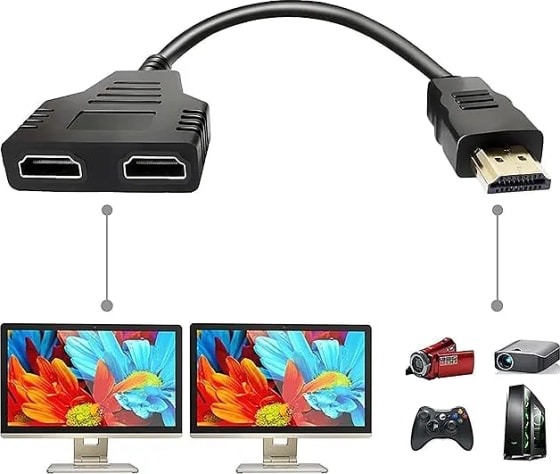 WiredCom® HDMI-Compatible Splitter 1 in 2 Out, 4K HDMI Splitter for Dual Monitors Duplicate/Mirror Only, 1x2 HDMI Splitter 1 to 2 Amplifier for Full HD 1080P 3D
