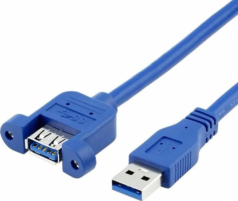 WiredCom® USB 3.0 Male to Female Extension Cable with Panel Mount Screw hole lock connector adapter cord-Blue