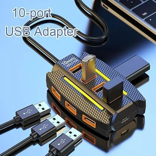 WiredCom® USB 3.0 Hub, 10 Ports USB A Splitter with Power/Data Port, 3.9ft Long Cable USB Adapter Multiport Extender Lights for Desktop, Laptop, Xbox, Console, Printer, Camera, Keyborad, Mouse