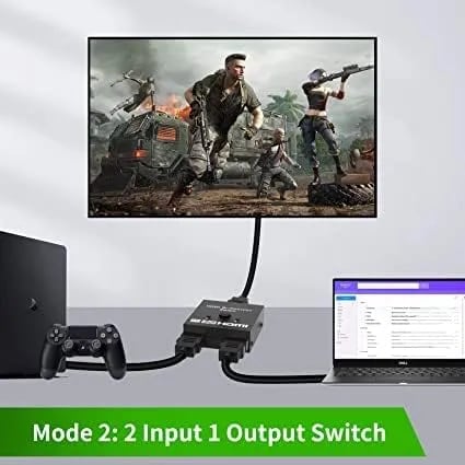 WiredCom Bi-Directional 2 Port HDMI Adapter Switch Splitter Manual 2 in 1 Output or 1 in 2 Output 1080P 2K 4K HD Converter, Black