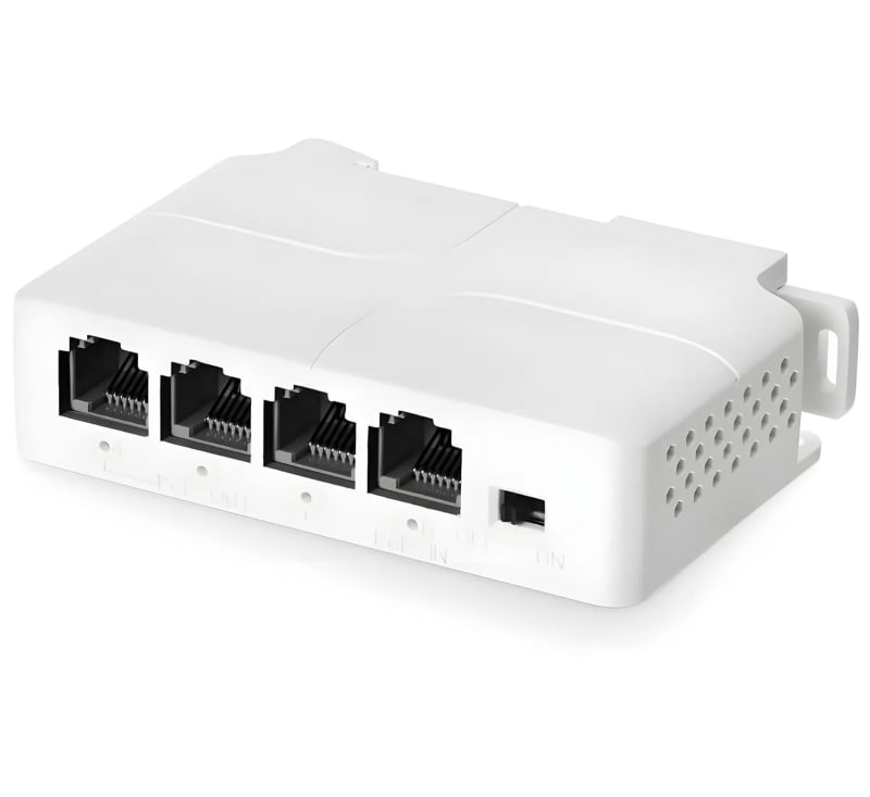 WiredCom® 4 Port PoE Extender, 1 PoE in 3 PoE Out, IEEE802.3af/at PoE Powered Passthrough Switch, 100Mbps Ethernet, DIN Rail & Wall Mount