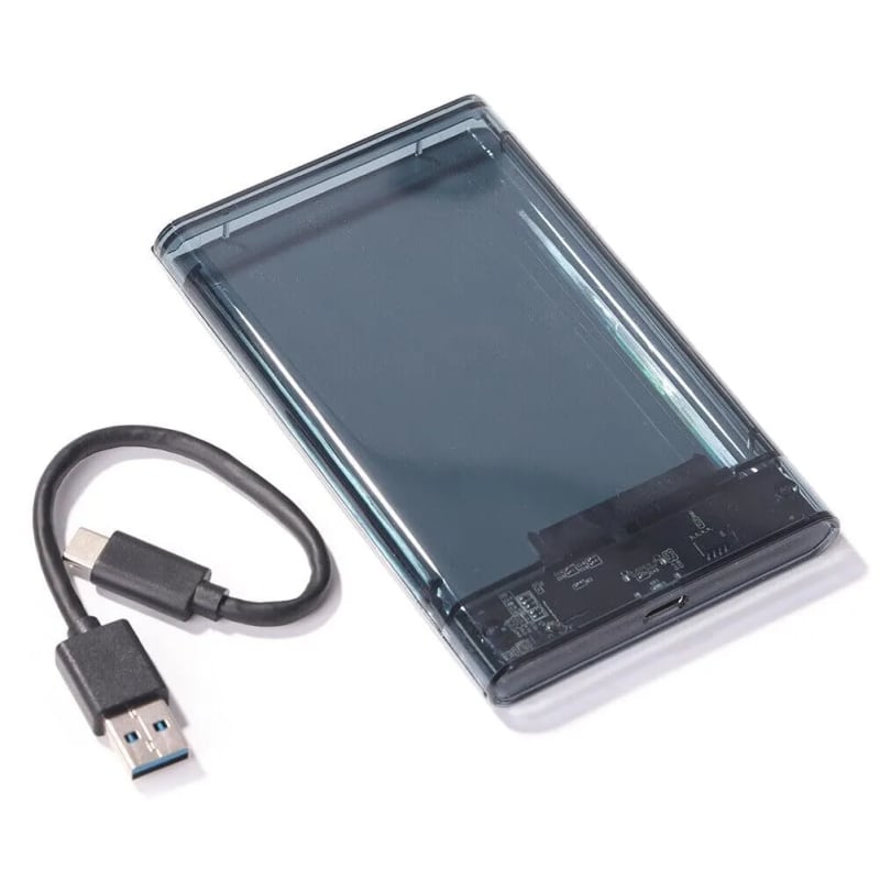 WiredCom 2.5'' Hard Drive Enclosure | 6Gbps USB 3.1 Type C to SATA III External HDD Case for SATA III, SSD, HDD Compatible with PC, Laptop,TV (Transparent Black) (CC-TP-3.1BLK)