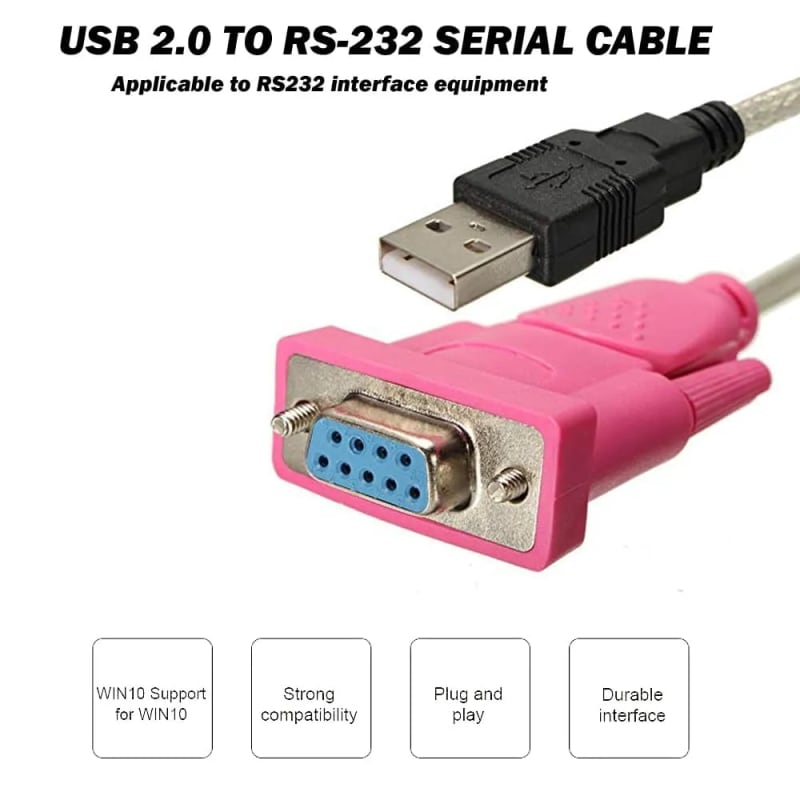 WiredCom USB to RS232 Serial Port Adapter Cable, USB2.0A Male to RS-232 Female 9 Pin Connector Pink Cable Adapter