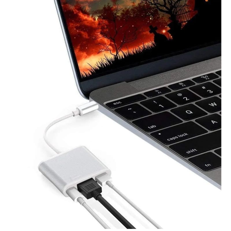WiredCom USB to USB Adapter, USB Type-C 3.1 Male to Female 4K HDMI/USB3.0/USB-C PD 3 in 1, Grey
