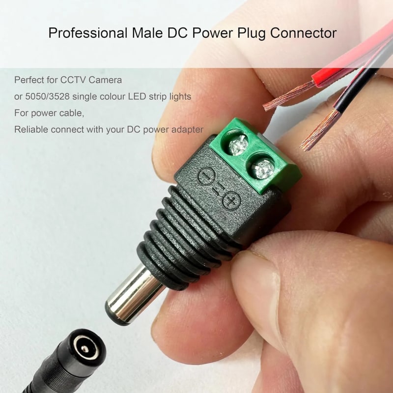 WiredCom® 20 Pcs. (10 Pairs) 12V Male+Female 2.1x5.5MM DC Power Jack Plug Adapter Barrel Connector for CCTV Security Camera Led Strip