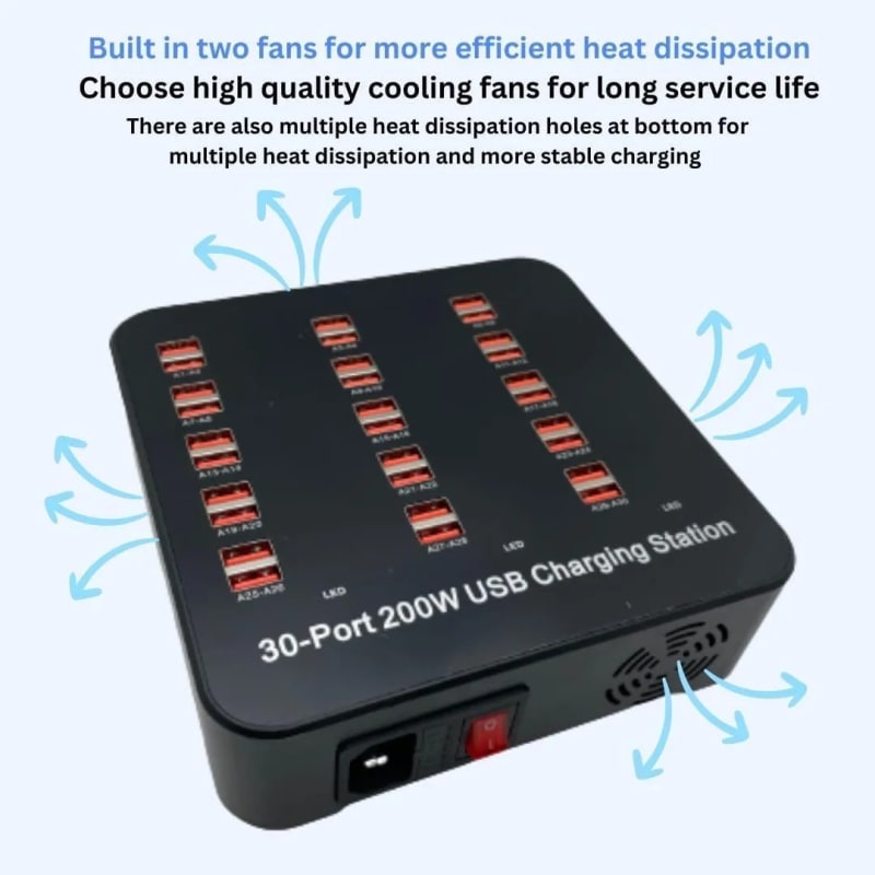 WiredCom® 30 Port USB Charging Station, Home Desktop USB Fast Charger, USB Extension Hub Adapter Charger , Suitable for Hotels, Shops, Schools, Shopping Mall and Travel