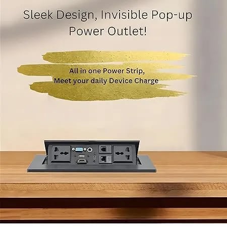 WiredCom® Table Pop up Strip Box Conference Table Power Hub Outlet Multimedia Connectivity Box Heavy Duty Metal Table Top Box with Outlet Network for Conference Room (Black)