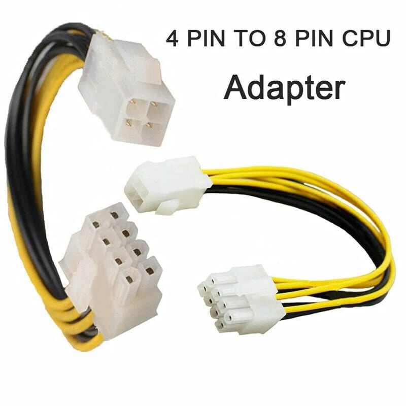 WiredCom ATX 4 Pin Male to 8 Pin Female EPS Power Cable Adapter CPU Power Connector, CPU Power Extension Cable 4-Pin to 8-Pin ATX Motherboard, 18CM (Pack of 2)