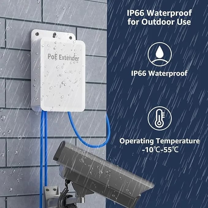 WiredCom Outdoor Gigabit PoE Extender 1 in 3 Out, 802.3af/at 4 Port PoE Repeater IP66 Waterproof, Vlan, Extend Additional 100m(328ft) of Power and Data Transmission, Wall Mount Plug and Play